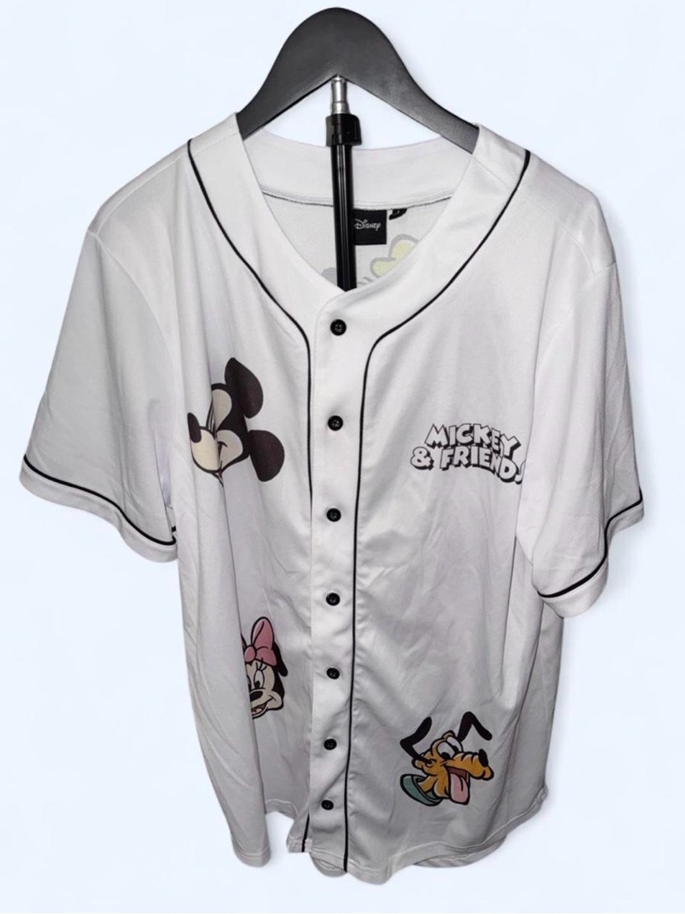 Disney Mickey & Friends White Baseball Jersey Button Graphic Shirt Adult Large